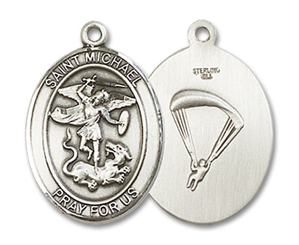 Extel Oval Medium Sterling Silver St Michael Paratrooper Medal, Made in USA