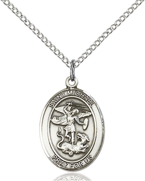 Extel Medium Oval Sterling Silver St. Michael the Archangel  with 18" chain, Made in USA