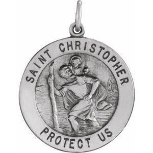 Extel Medium Sterling Silver Mens Womens Religious Catholic St. Christopher Patron Saint Medal Pendant Charm