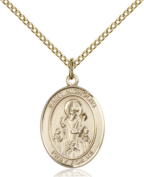 Extel Medium Oval  14kt Gold Filled St. Nicholas Pendant with 18" chain, Made in USA