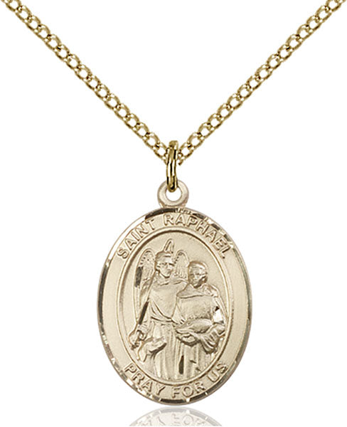 Extel Medium Oval  14kt Gold Filled St. Raphael the Archangel Pendant with 18" chain, Made in USA