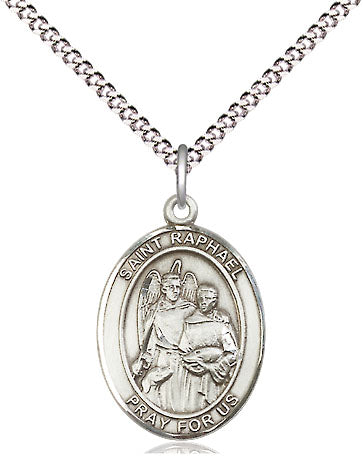 Extel Medium Oval Pewter St. Raphael the Archangel Pendant with 18" chain, Made in USA