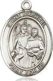 Extel Medium Oval Pewter St. Raphael the Archangel Pendant with 18" chain, Made in USA