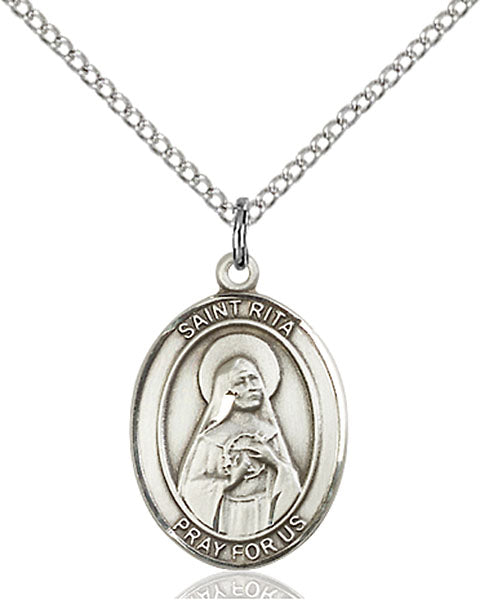 Extel Medium Oval Sterling Silver St. Rita of Cascia Pendant with 18" chain, Made in USA