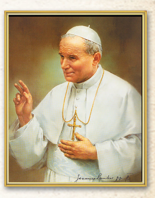 St. Pope John Paul II Picture Framed Plaque Wall Art Decor, Medium, Bright Gold Finished Trimmed Plaque