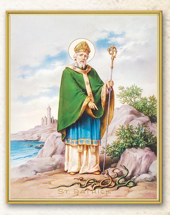 St. Patrick Picture Framed Plaque Wall Art Decor Medium Gold Trim