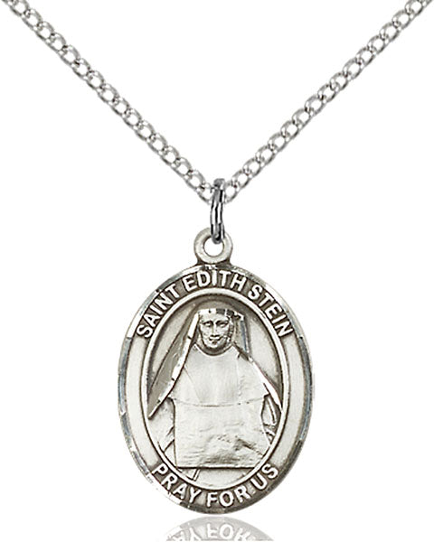 Extel Medium Oval Sterling Silver St. Edith Stein Pendant with 18" chain, Made in USA