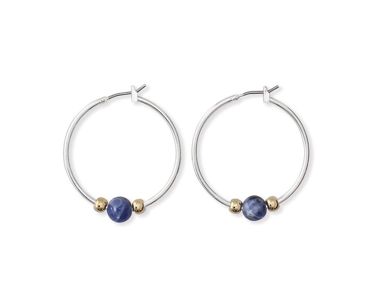 Periwinkle 1.25 Inch Silver Hoops With Gold Spacers And Sodalite Earrings