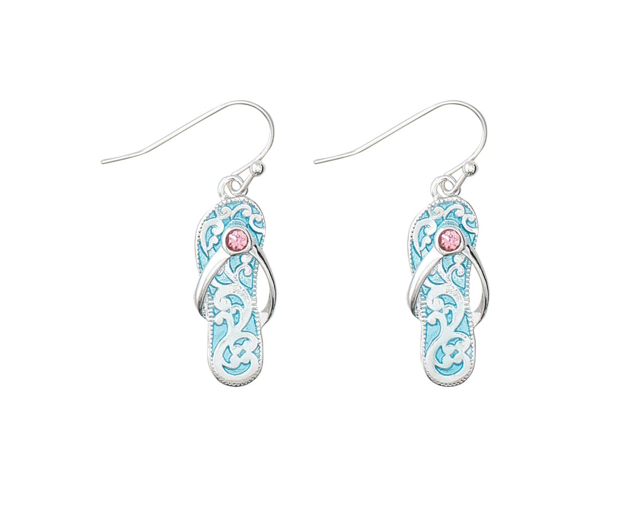 Periwinkle Aqua Blue With Pink Crystals Earrings