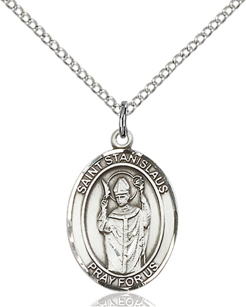 Extel Medium Oval Sterling Silver St. Stanislaus Pendant with 18" chain, Made in USA