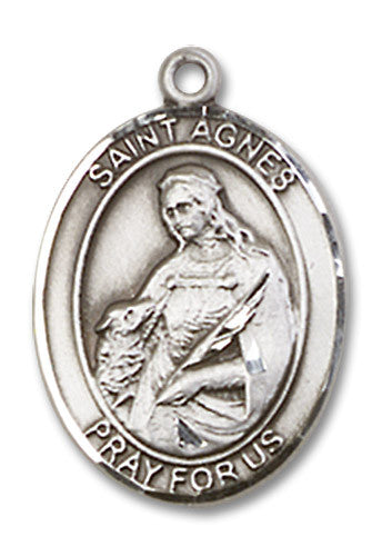 Extel Medium Oval Sterling Silver St. Agnes of Rome Medal, Made in USA