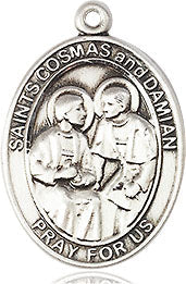 Extel Medium Oval Sterling Silver Sts Cosmas & Damian Medal, Made in USA