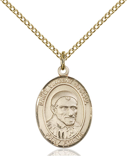 Extel Medium Oval 14Kt Gold Filled St. Vincent de Paul  with 18" chain, Made in USA