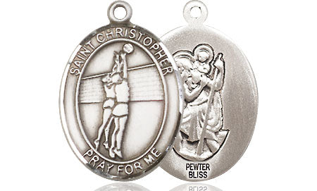 Extel Medium Pewter St. Christopher Volleyball Medal Pendant Necklace Charm for Volleyball Player