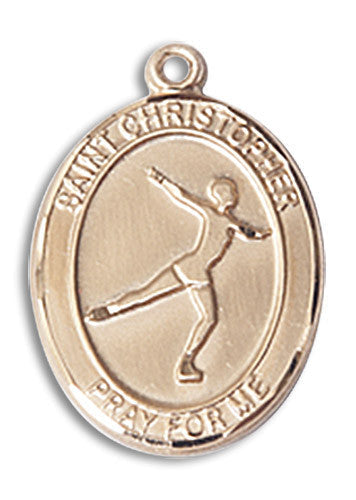 Extel Medium 14kt Gold Filled St. Christopher Figure Skating Medal Pendant Necklace Charm for Figure Skater