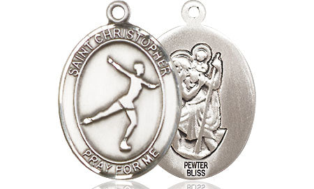 Extel Medium Pewter St. Christopher Figure Skating Medal Pendant Necklace Charm for Figure Skater