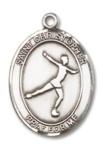 Extel Medium Sterling Silver St. Christopher Figure Skating Medal Pendant Necklace Charm for Figure Skater