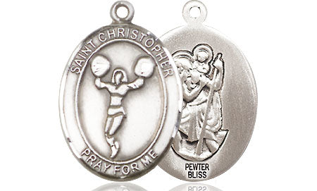 Extel Medium Pewter ST. CHRISTOPHER Cheerleading Medal Pendant Necklace Charm for Cheerleader