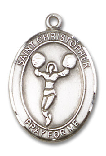 Extel Medium Sterling Silver ST. CHRISTOPHER Cheerleading Medal Pendant Necklace Charm for Cheerleader