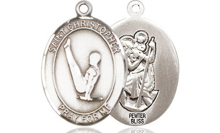 Extel Medium Pewter St. Christopher Gymnastics Medal Pendant Necklace Charm for Gymnast