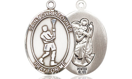 Extel Medium Pewter St. Christopher Lacrosse Medal Pendant Necklace Charm for Lacrossse Player