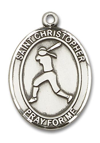 Extel Medium Sterling Silver St. Christopher Softball Medal Pendant Necklace Charm for Softball Player