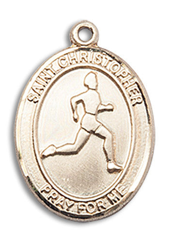 Extel Medium 14kt Gold Filled St. Christopher Track & Field Medal Pendant Necklace Charm for Track and Field Athlete