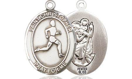 Extel Medium Pewter St. Christopher Track & Field Medal Pendant Necklace Charm for Track and Field Athlete