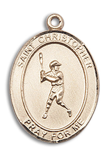 Extel Medium 14kt Gold Filled St. Christopher Baseball Medal Pendant Necklace Charm for Baseball Player