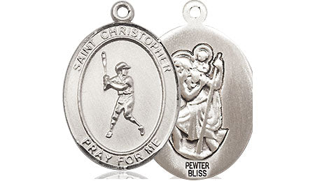 Extel Medium Pewter St. Christopher Baseball Medal Pendant Necklace Charm for Baseball Player