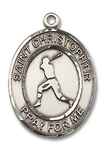 Extel Medium Sterling Silver St. Christopher Baseball Medal Pendant Necklace Charm for Baseball Player