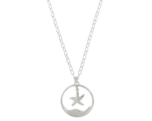 Periwinkle Silver Starfish Over Clear Crystals Necklace