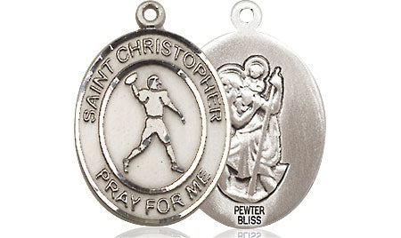 Extel Medium Pewter St. Christopher Football Medal Pendant Necklace Charm for Football Player