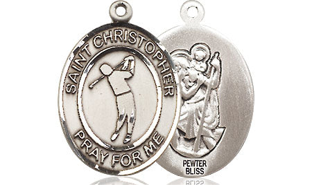 Extel Medium Pewter St. Christopher Golf Medal Pendant Necklace Charm for Golfer