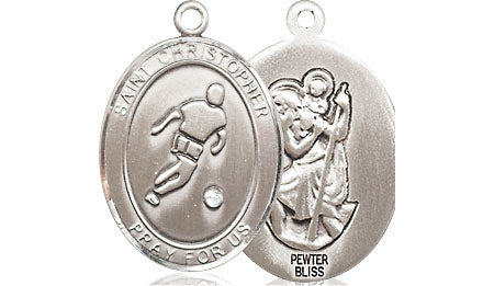 Extel Medium Pewter St. Christopher Soccer Medal Pendant Necklace Charm for Soccer Player