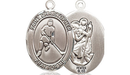 Extel Medium Pewter St. Christopher Ice Hockey Medal Pendant Necklace Charm for Hockey Player