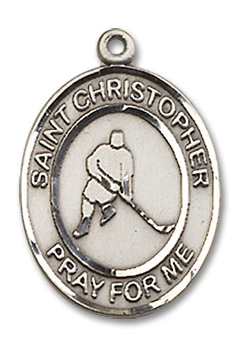 Extel Medium Sterling Silver St. Christopher Ice Hockey Medal Pendant Necklace Charm for Hockey Player