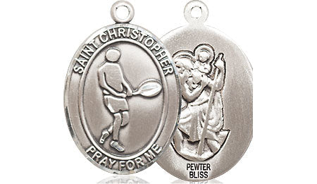 Extel Medium Pewter St. Christopher Tennis Medal Pendant Necklace Charm for Tennis Player