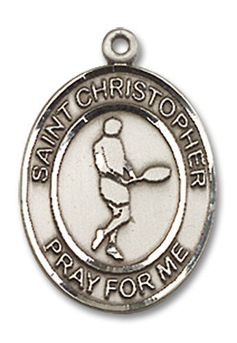 Extel Medium Sterling Silver St. Christopher Tennis Medal Pendant Necklace Charm for Tennis Player