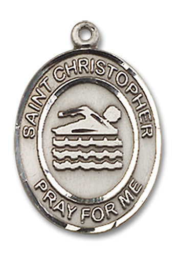 Extel Medium Sterling Silver St. Christopher Swimming Medal Pendant Necklace Charm for Swimmer