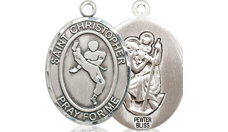 Extel Medium Pewter St. Christopher Martial Arts Medal Pendant Necklace Charm for Martial Arts Karate