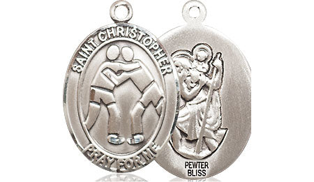 Extel Medium Pewter St. Christopher Wrestling Medal Pendant Necklace Charm for Wrestler