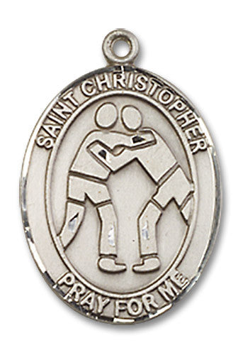 Extel Medium Sterling Silver St. Christopher Wrestling Medal Pendant Necklace Charm for Wrestler