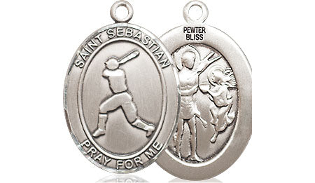 Extel Medium Pewter St. Sebastian Baseball Medal Pendant Necklace Charm for Baseball Player