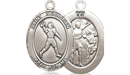 Extel Medium Pewter St. Sebastian Football Medal Pendant Necklace Charm for Football Player