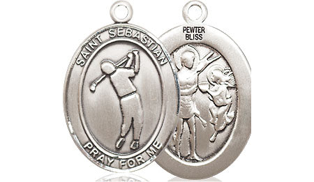 Extel Medium Pewter St. Sebastian Golf Medal Pendant Necklace Charm for Golfer