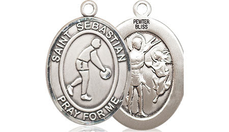 Extel Medium Pewter St. Sebastian Basketball Medal Pendant Necklace Charm for Basketball Player