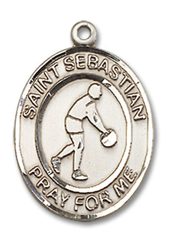 Extel Medium Sterling Silver St. Sebastian Basketball Medal Pendant Necklace Charm for Basketball Player