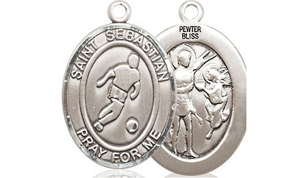 Extel Medium Pewter St. Sebastian Soccer Medal Pendant Necklace Charm for Soccer Player