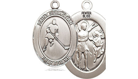 Extel Medium Pewter St. Sebastian Ice Hockey Medal Pendant Necklace Charm for Hockey Player